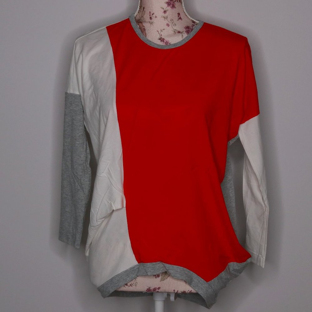 Colorblock Cotton Top Grey Red Orange Stretchy